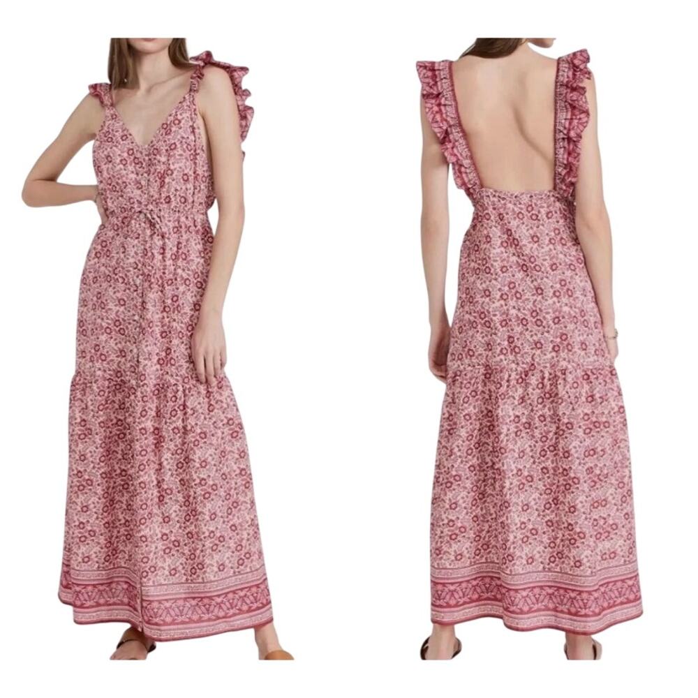 Faherty Hyland Organic Cotton Maxi Dress Sun Up Block Print Floral NWT-Medium